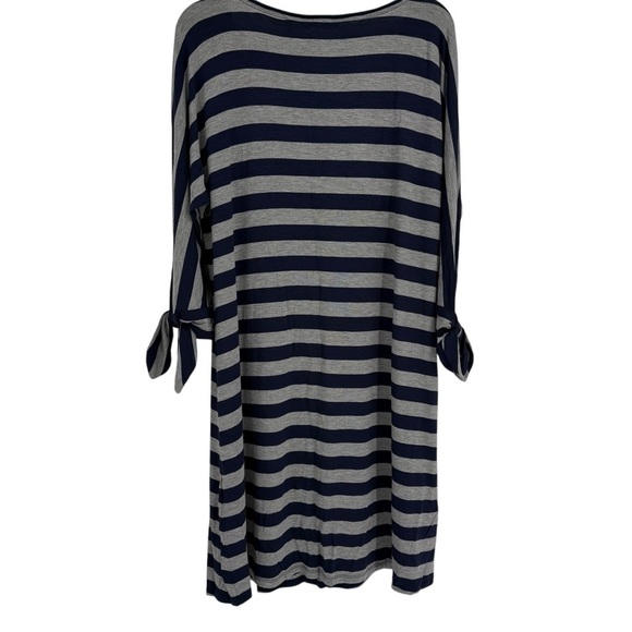 Soft Surroundings Adrift Dress Size M Women Shift Tie Cuffs Stripe NWT Blue Gray - Picture 3 of 12